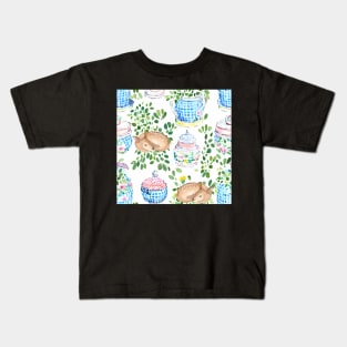 Deer and chinoiserie jars seamless pattern Kids T-Shirt